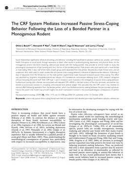 The CRF System Mediates Increased Passive Stress-Coping Behavior Following the Loss of a Bonded Partner in a Monogamous Rodent