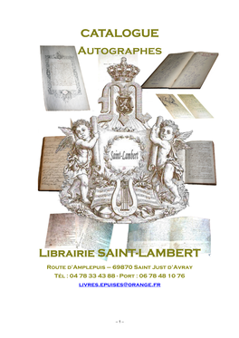 CATALOGUE Autographes Librairie SAINT-LAMBERT