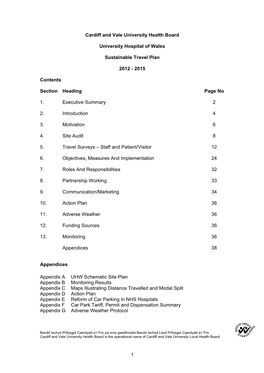 Cardiff and Vale University Health Board University Hospital of Wales Sustainable Travel Plan 2012