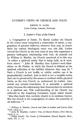 Luther's View of Church and State