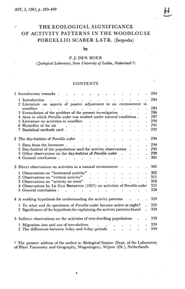 The Ecological Significance of Activity Patterns in the Woodlouse Porcellio Scaber Latr