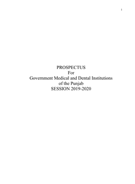 PROSPECTUS for Government Medical and Dental Institutions of the Punjab SESSION 2019-2020