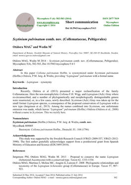Scytinium Pulvinatum Comb. Nov.(Collemataceae, Peltigerales)