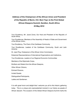 Address of the Chairperson of the African Union and President of the Republic of Benin, H.E