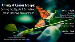 Affinity and Caucus Groups: Serving Faculty, Staff, and Students