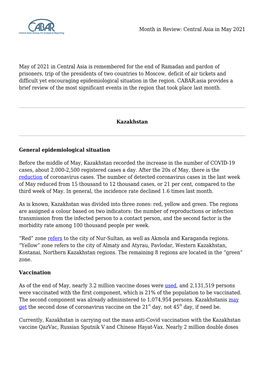 Month in Review: Central Asia in May 2021