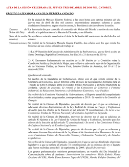 Acta De La Sesión Celebrada El Jueves Tres De Abril De Dos Mil Catorce