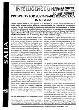 Do Not Remove Prospects for Sustainable Democracy in Nigeria