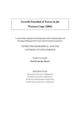 Growth Potential of Towns in the Western Cape (2004)