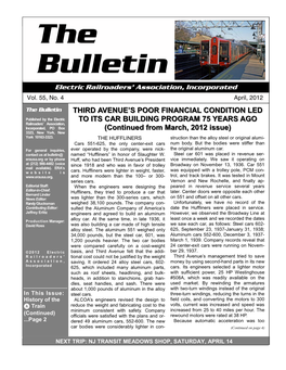 BULLETIN - APRIL, 2012 Bulletin Electric Railroaders’ Association, Incorporated Vol