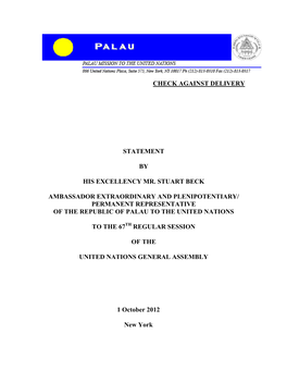 Statement by His Excellency Mr. Stuart Beck Ambassador Extraordinary and Plenipotentiary