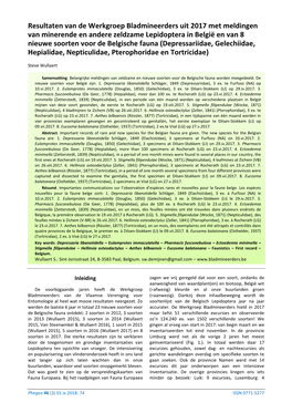 Resultaten Van De Werkgroep Bladmineerders Uit 2017 Met Meldingen Van Minerende En Andere Zeldzame Lepidoptera in België En