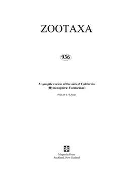 Zootaxa, Hymneoptera, Formicidae