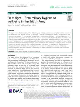 From Military Hygiene to Wellbeing in the British Army Martin C