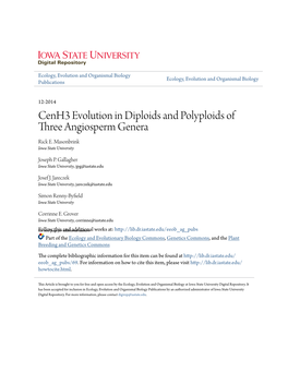 Cenh3 Evolution in Diploids and Polyploids of Three Angiosperm Genera Rick E