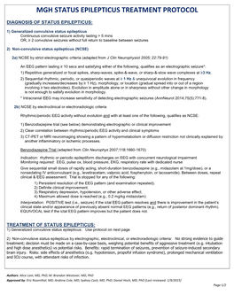 Mgh Status Epilepticus Treatment Protocol