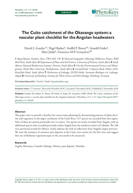 ﻿The Cuito Catchment of the Okavango System: a Vascular Plant Checklist