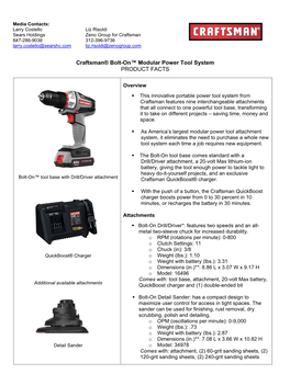 Craftsman® Bolt-On™ Modular Power Tool System PRODUCT FACTS