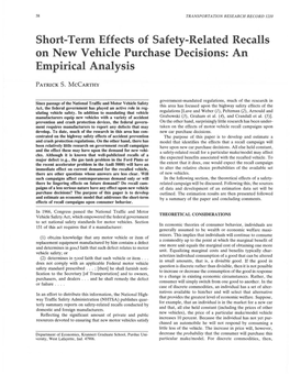 Short-Term Effects of Safety-Related Recalls on New Vehicle Purchase Decisions: an Empirical Analysis