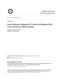 Role of Molecular Chaperonin CCT and Its Co-Chaperone Phlp1 in the Assembly of Mtor Complexes