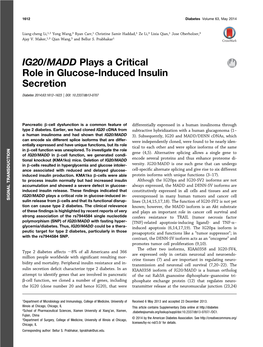 IG20/MADD Plays a Critical Role in Glucose-Induced Insulin Secretion