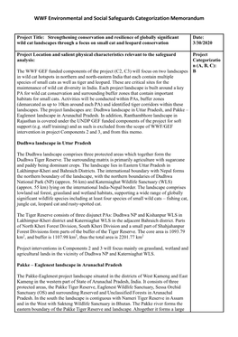 WWF Environmental and Social Safeguards Categorization Memorandum