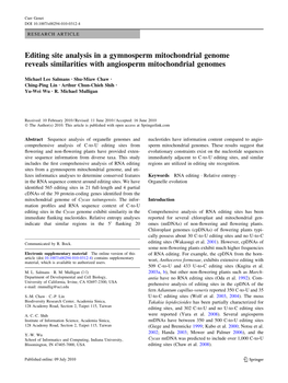 Editing Site Analysis in a Gymnosperm Mitochondrial Genome Reveals Similarities with Angiosperm Mitochondrial Genomes