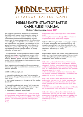 MIDDLE-EARTH STRATEGY BATTLE GAME RULES MANUAL Designer’S Commentary, August 2019