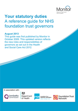Your Statutory Duties a Reference Guide for NHS Foundation Trust Governors