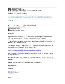 Hi Analise, I Have Attached a Copy of CEAA's Letter Dated September 15