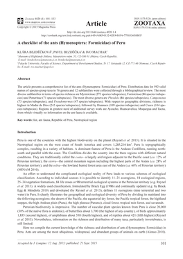 A Checklist of the Ants (Hymenoptera: Formicidae) of Peru