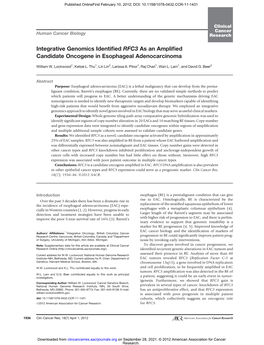 Integrative Genomics Identified RFC3 As an Amplified Candidate Oncogene in Esophageal Adenocarcinoma