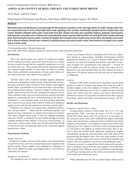 Abstract AMINO ACID CONTENT of BEEF, CHICKEN and TURKEY BONE BROTH M.H. Shaw* and N.E. Flynn† Department of Chemistry and Phys