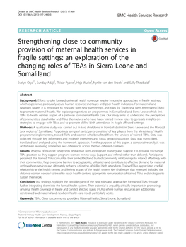 Strengthening Close to Community Provision of Maternal Health Services in Fragile Settings: an Exploration of the Changing Roles
