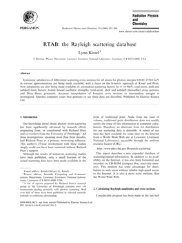 RTAB: the Rayleigh Scattering Database Lynn Kissel 1