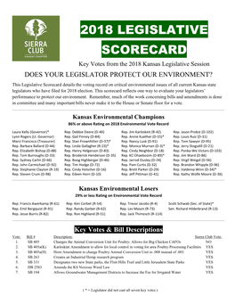 2018 LEGISLATIVE SCORECARD Key Votes from the 2018 Kansas Legislative Session