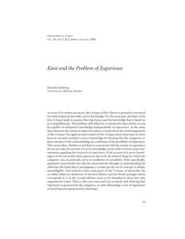 Kant and the Problem of Experience