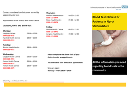 Blood Test Clinics for Patients in North Staffordshire