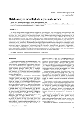 SILVA Match Analysis in Volleyball a Systematic Review New