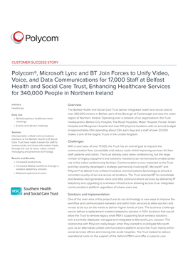 Polycom®, Microsoft Lync and BT Join Forces to Unify Video, Voice, And