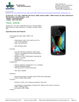LG K10 LTE - 5.3" 720 X 1280 IPS LCD Touch, 16GB, Cámara 13MP + 8MP Frontal, 3G, GPS, Android 6.0 Marshmallow, Microsd Hasta , Azul