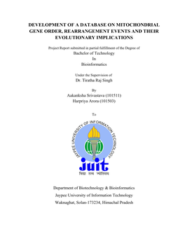 Development of a Database on Mitochondrial Gene Order, Rearrangement Events and Their Evolutionary Implications