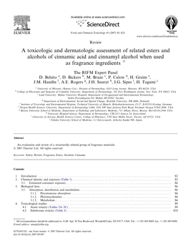 Related Esters and Alcohols of Cinnamic Acid and Cinnamyl Alcohol When Used As Fragrance Ingredients Q