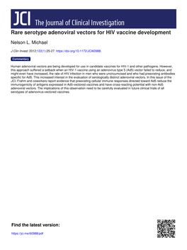 Rare Serotype Adenoviral Vectors for HIV Vaccine Development