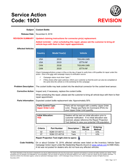 Service Action Code: 19O3 REVISION