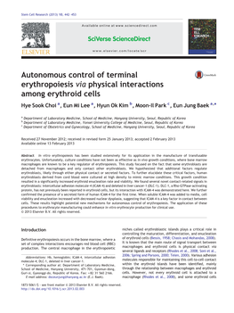 Autonomous Control of Terminal Erythropoiesis Via Physical