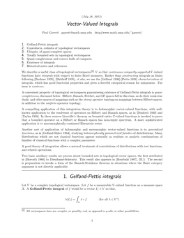 Vector-Valued Integrals 1. Gelfand-Pettis Integrals