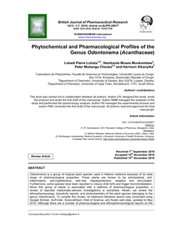 Phytochemical and Pharmacological Profiles of the Genus Odontonema (Acanthaceae )