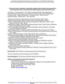 A Phase Ib Study of Alpelisib Or Buparlisib Combined with Tamoxifen Plus Goserelin in Premenopausal Women with HR-Positive HER2-Negative Advanced Breast Cancer