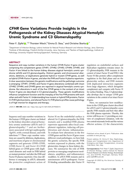 CFHR Gene Variations Provide Insights in the Pathogenesis of the Kidney Diseases Atypical Hemolytic Uremic Syndrome and C3 Glomerulopathy